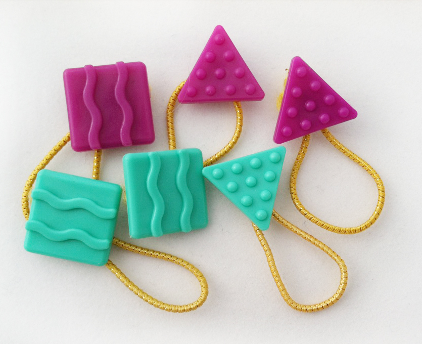 Purple and Teal Hairties in Square and Triangle Shapes