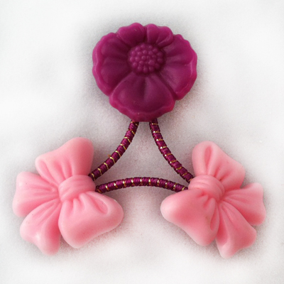 Purple Flower and Pink Bows Hairtie