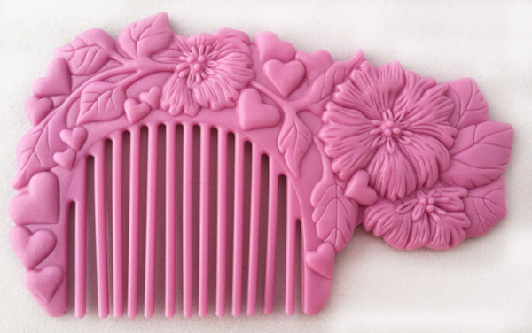 Pink Comb with Flowers and Hearts