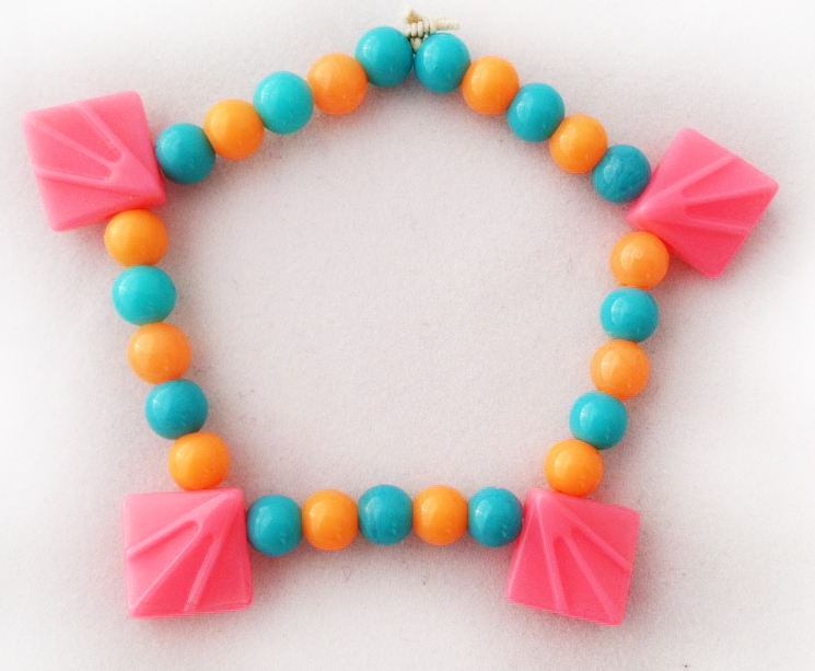 Pink Orange and Green beaded necklace