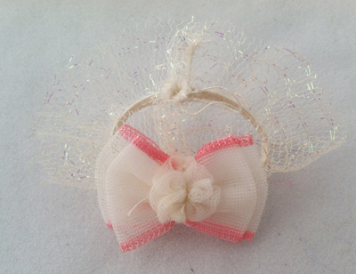 Pink Trimmed Mesh Ribbon Bow with Iridescent Lace Headband