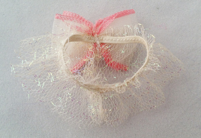 Pink Trimmed Mesh Ribbon Bow with Iridescent Lace Headband Back